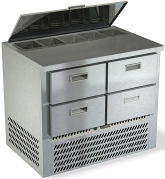 Охлаждаемый стол для салатов боковой агрегат с крышкой без борта 1/6 СПБ/С-127/04-1306 (1390x600x850 мм)