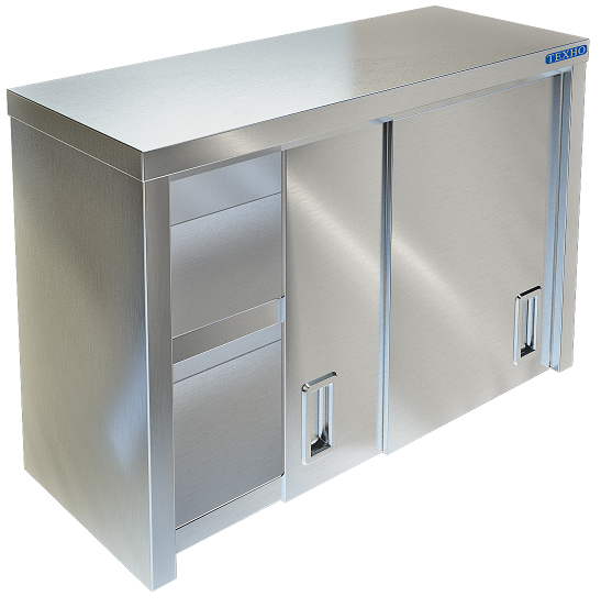 Фото - полка-шкаф для кухни с дверками из нержавейки пн-122/1000 (1000x350x600 мм)