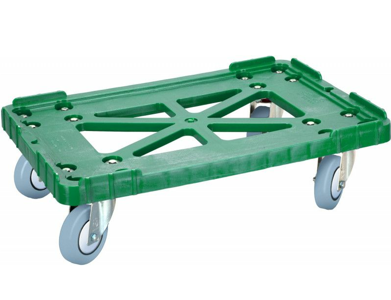 Тележка для пищевого пластикового ящика — T-508-2 з, зеленый, п/э 600х400 серые резиновые колеса